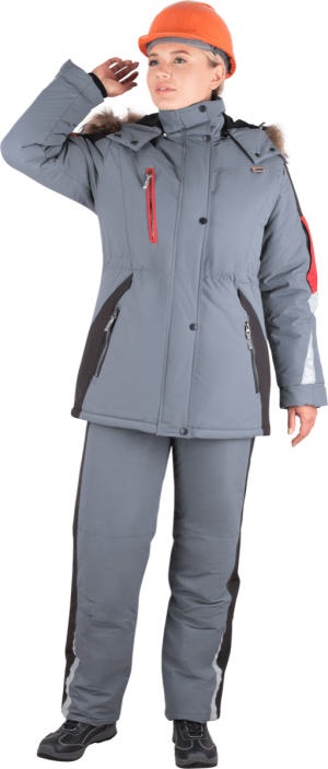 Куртка женская ХАЙ-ТЕК от пониженных температур воздуха и ветра, механических воздействий и ОПЗ, серый/красный/черный