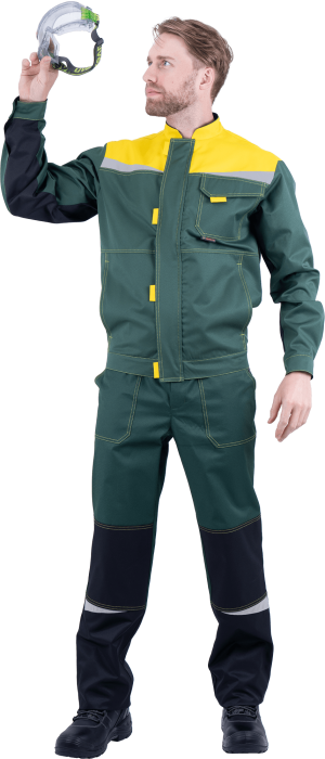 Костюм мужской КМ-10 ЛЮКС от механических воздействий и ОПЗ (куртка, полукомбинезон), зеленый/желтый