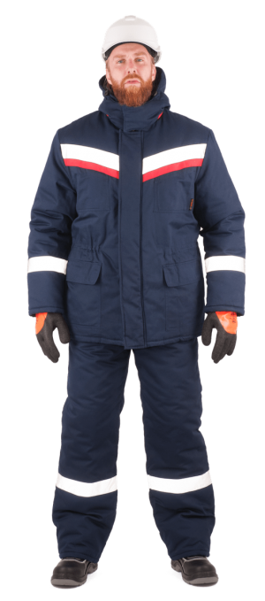 Костюм мужской СИБИРЬ от пониженных температур воздуха и ветра, механических воздействий и ОПЗ (куртка, брюки), темно-синий/красный