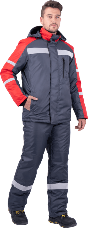 Куртка мужская РОУД от пониженных температур воздуха, механических воздействий и ОПЗ, т.серый-красный