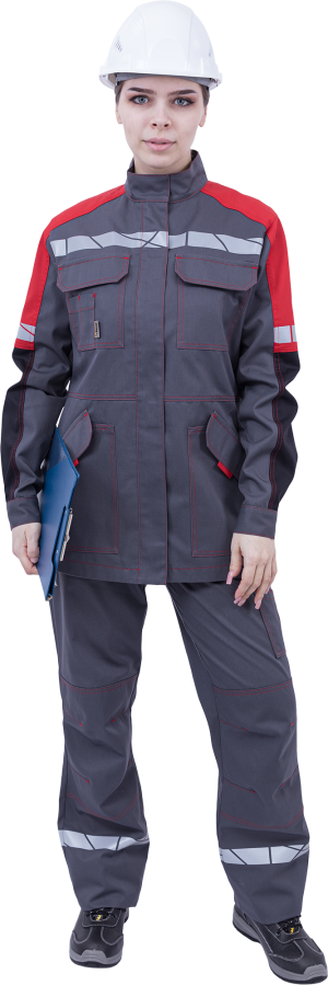 Куртка женская ХАЙ-ТЕК SAFETY от механических воздействий и ОПЗ, серый/красный/черный