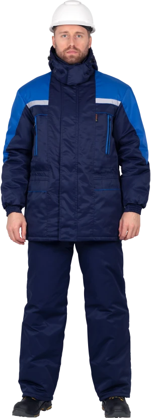 Костюм мужской СПЕЦ от пониженных температур воздуха, механических воздействий и ОПЗ  (куртка, брюки), темно-синий/василёк