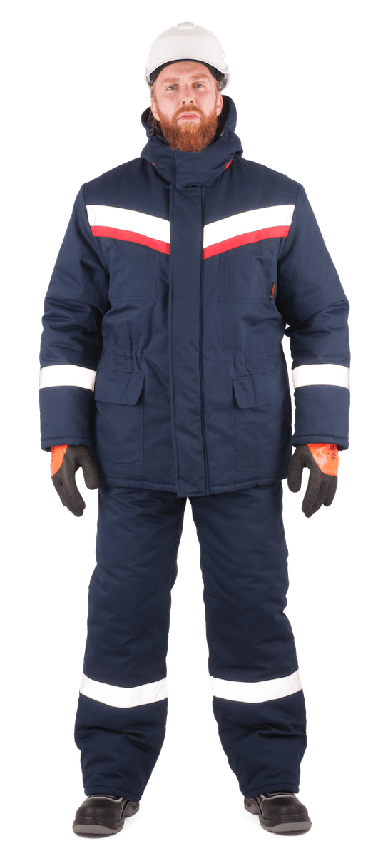 Костюм мужской СИБИРЬ от пониженных температур воздуха и ветра, механических воздействий и ОПЗ (куртка, брюки), темно-синий/красный Кос 912