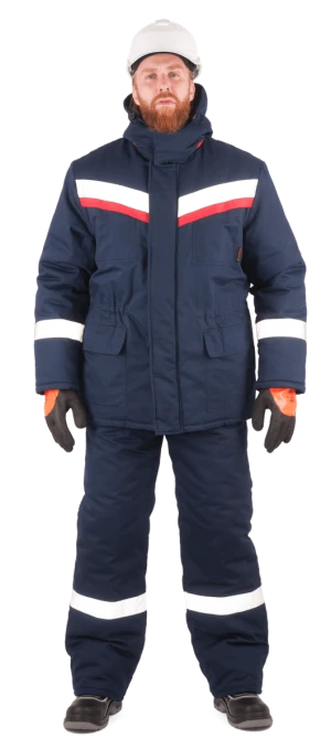 Костюм мужской СИБИРЬ от пониженных температур воздуха и ветра, механических воздействий и ОПЗ (куртка, брюки), темно-синий/красный Кос 912