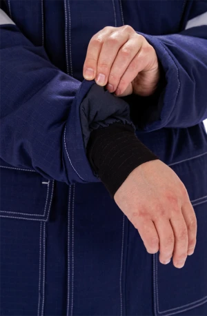 Костюм мужской МЕГАСТАТОЙЛ зимний от нефтепродуктов, кратковременного воздействия пламени, статического электричества, темно-синий/серый/оранж Кос 700