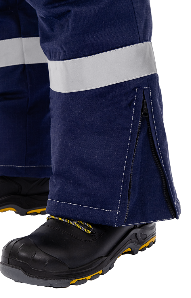 Костюм мужской МЕГАСТАТОЙЛ зимний от нефтепродуктов, кратковременного воздействия пламени, статического электричества, темно-синий/серый/оранж Кос 700