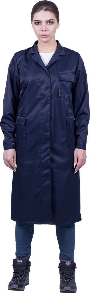 Халат женский от растворов кислот и щелочей, механических воздействий, темно-синий Хал 009