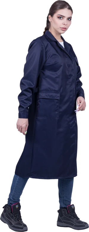 Халат женский от растворов кислот и щелочей, механических воздействий, темно-синий Хал 009