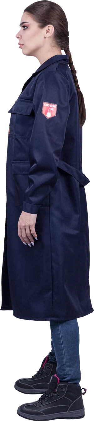 Халат женский от растворов кислот и щелочей, механических воздействий, темно-синий Хал 009