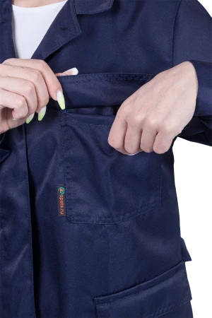 Халат женский от растворов кислот и щелочей, механических воздействий, темно-синий Хал 009