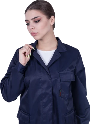 Халат женский от растворов кислот и щелочей, механических воздействий, темно-синий Хал 009