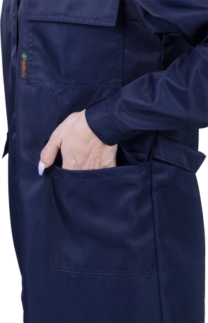 Халат женский от растворов кислот и щелочей, механических воздействий, темно-синий Хал 009