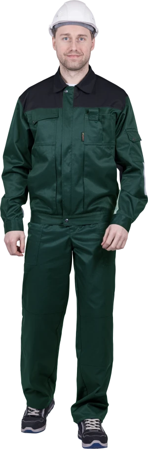 Костюм мужской ТЕХНИК от механических воздействий и ОПЗ (куртка, полукомбинезон), темно-зеленый/черный