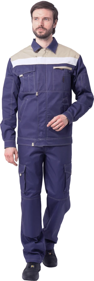 Костюм мужской ДОКЕР от механических воздействий и ОПЗ (куртка, полукомбинезон), темно-синий/бежевый Кос 572