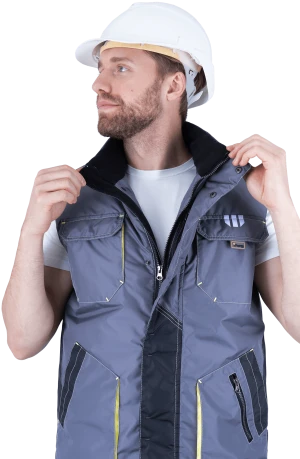Жилет мужской ЭДВАНС утепленный,  серый/темно-серый/лимонная отделка Жил 655