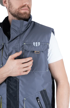 Жилет мужской ЭДВАНС утепленный,  серый/темно-серый/лимонная отделка Жил 655