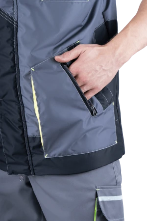 Жилет мужской ЭДВАНС утепленный,  серый/темно-серый/лимонная отделка Жил 655