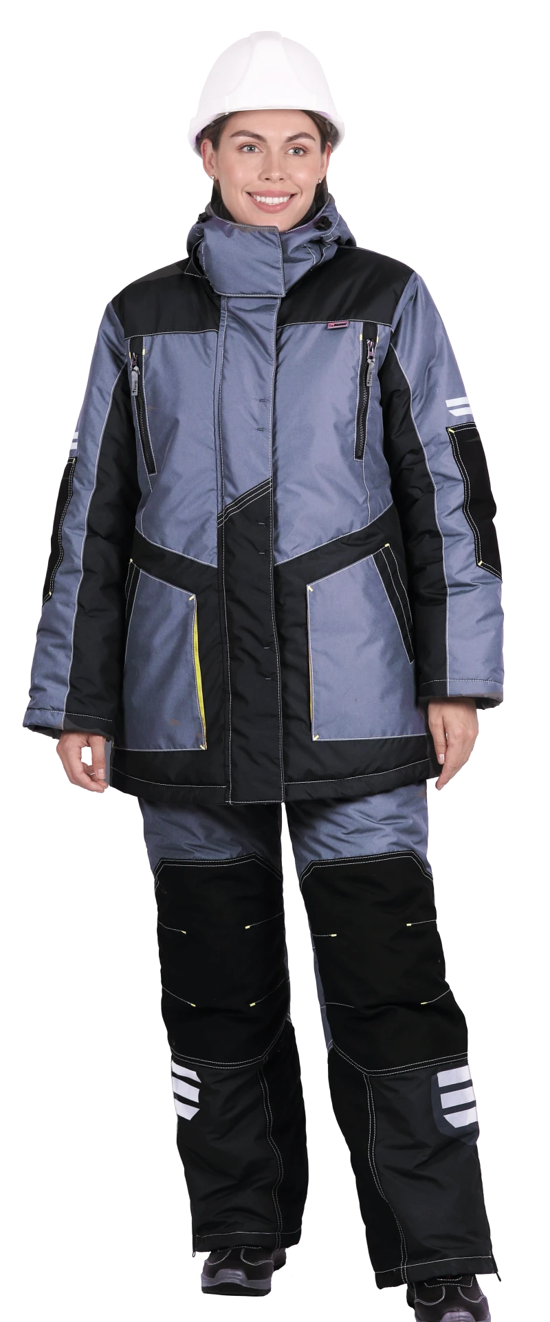 Куртка женская ЭДВАНС от пониженных температур, механических воздействий и ОПЗ, цвет серый/темно-серый/лимонная отделка Кур 234