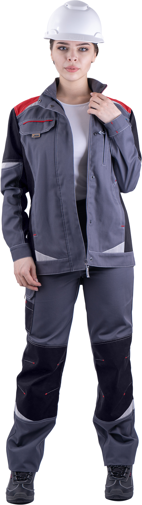 Куртка женская ТУРБО SAFETY от механических воздействий и ОПЗ, серый/чёрный/красный Кур 694
