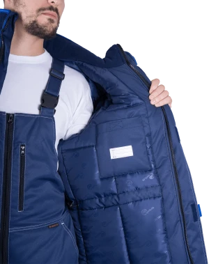 Костюм мужской КМ-10 ЛЮКС от пониженных температур воздуха и ветра, механических воздействий и ОПЗ (куртка, полукомбинезон), синий/василек Кос 211