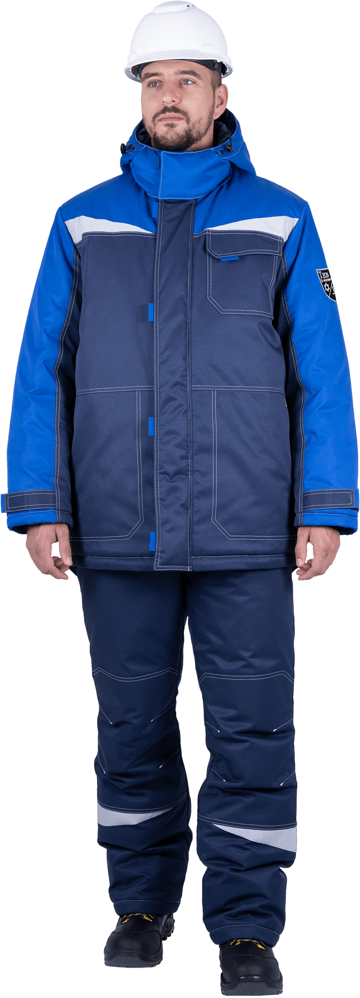 Костюм мужской КМ-10 ЛЮКС от пониженных температур воздуха и ветра, механических воздействий и ОПЗ (куртка, полукомбинезон), синий/василек Кос 211