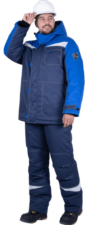 Костюм мужской КМ-10 ЛЮКС от пониженных температур воздуха и ветра, механических воздействий и ОПЗ (куртка, полукомбинезон), синий/василек Кос 211