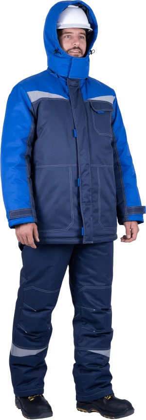 Костюм мужской КМ-10 ЛЮКС от пониженных температур воздуха и ветра, механических воздействий и ОПЗ (куртка, полукомбинезон), синий/василек Кос 211