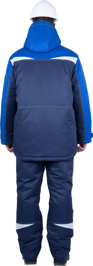 Костюм мужской КМ-10 ЛЮКС от пониженных температур воздуха и ветра, механических воздействий и ОПЗ (куртка, полукомбинезон), синий/василек Кос 211