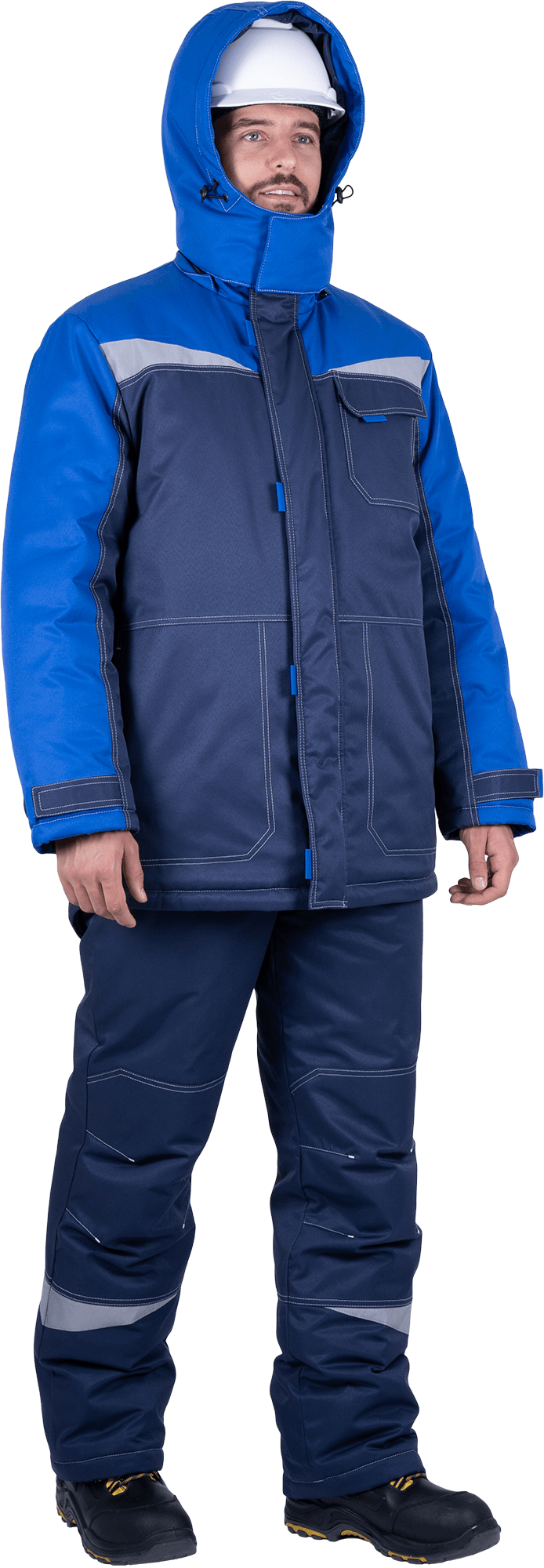 Костюм мужской КМ-10 ЛЮКС от пониженных температур воздуха и ветра, механических воздействий и ОПЗ (куртка, полукомбинезон), синий/василек Кос 211