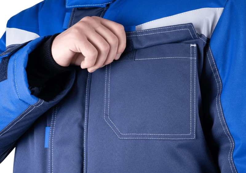 Костюм мужской КМ-10 ЛЮКС от пониженных температур воздуха и ветра, механических воздействий и ОПЗ (куртка, полукомбинезон), синий/василек Кос 211