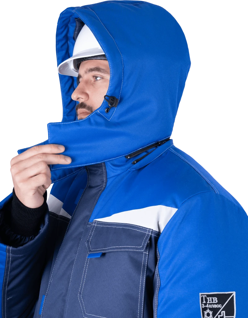 Костюм мужской КМ-10 ЛЮКС от пониженных температур воздуха и ветра, механических воздействий и ОПЗ (куртка, полукомбинезон), синий/василек Кос 211