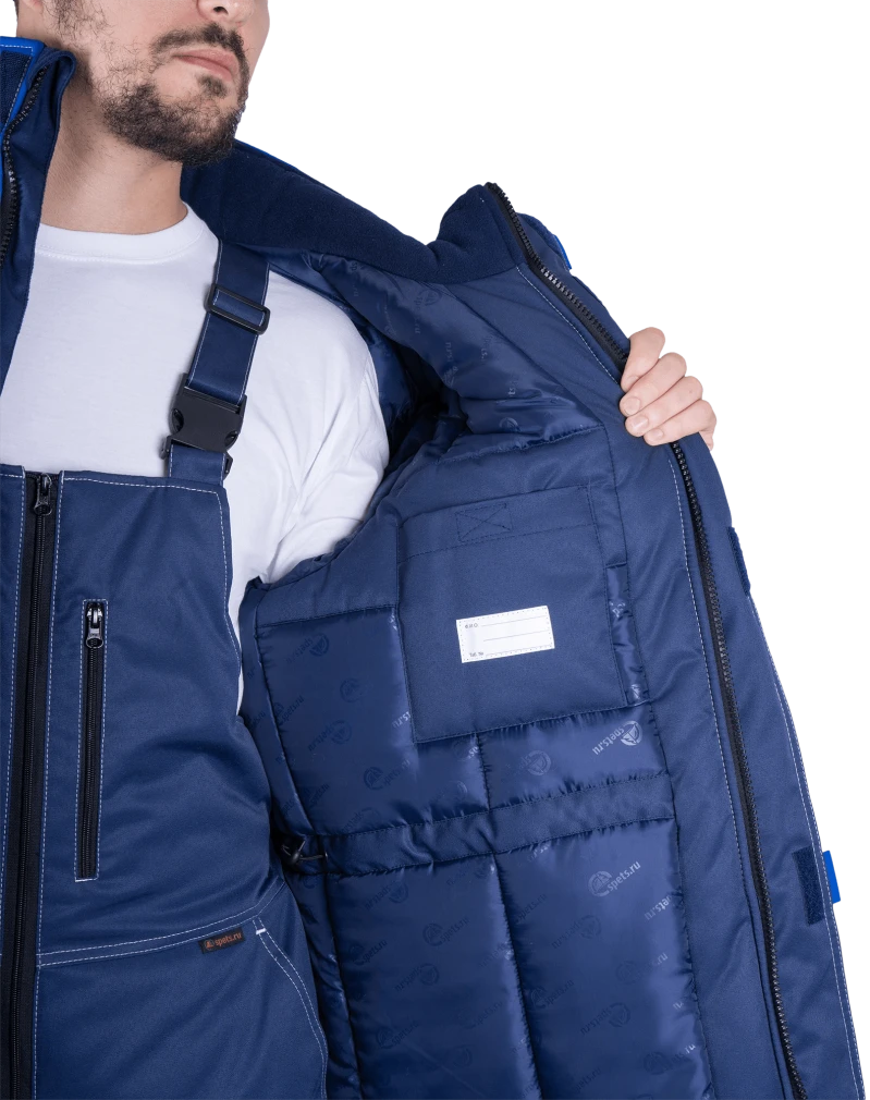 Костюм мужской КМ-10 ЛЮКС от пониженных температур воздуха и ветра, механических воздействий и ОПЗ (куртка, полукомбинезон), синий/василек Кос 211