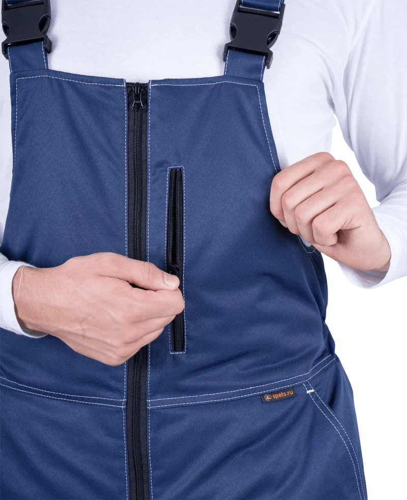 Костюм мужской КМ-10 ЛЮКС от пониженных температур воздуха и ветра, механических воздействий и ОПЗ (куртка, полукомбинезон), синий/василек Кос 211