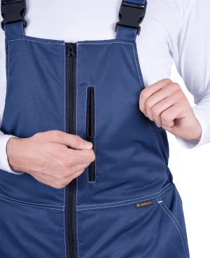 Костюм мужской КМ-10 ЛЮКС от пониженных температур воздуха и ветра, механических воздействий и ОПЗ (куртка, полукомбинезон), синий/василек Кос 211