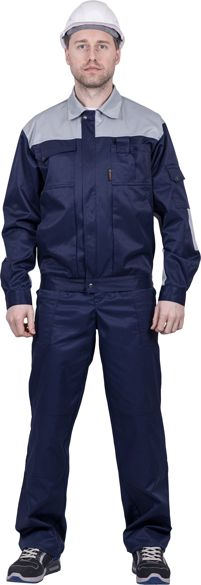 Костюм мужской ТЕХНИК от механических воздействий и ОПЗ (куртка, полукомбинезон), темно-синий/серый Кос 573
