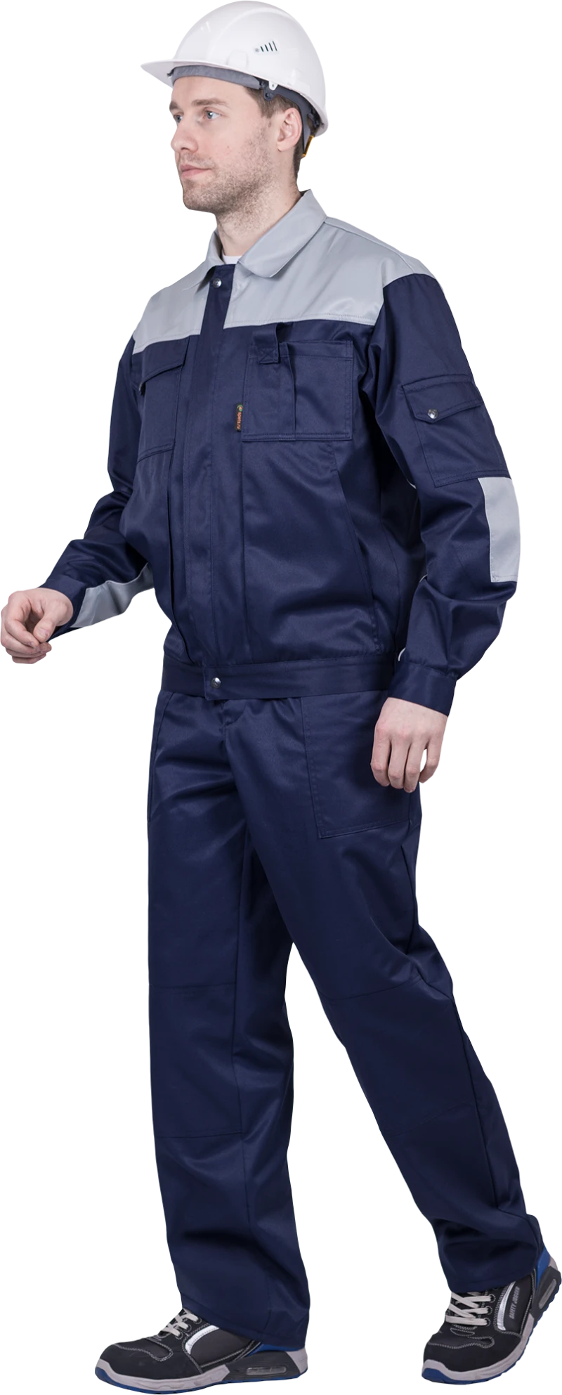 Костюм мужской ТЕХНИК от механических воздействий и ОПЗ (куртка, полукомбинезон), темно-синий/серый Кос 573