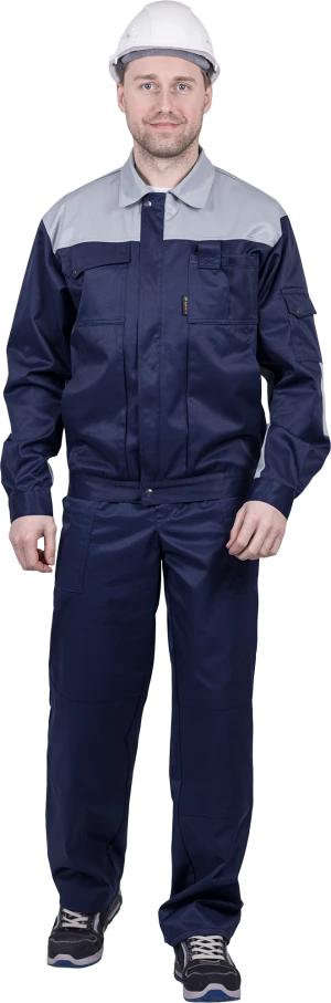 Костюм мужской ТЕХНИК от механических воздействий и ОПЗ (куртка, полукомбинезон), темно-синий/серый Кос 573