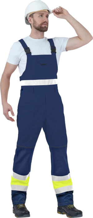 Костюм мужской БРАЙТ сигнальный, от механических воздействий и ОПЗ (куртка, полукомбинезон), флуоресцентный желтый/синий Кос 773