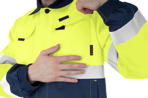 Костюм мужской БРАЙТ сигнальный, от механических воздействий и ОПЗ (куртка, полукомбинезон), флуоресцентный желтый/синий Кос 773