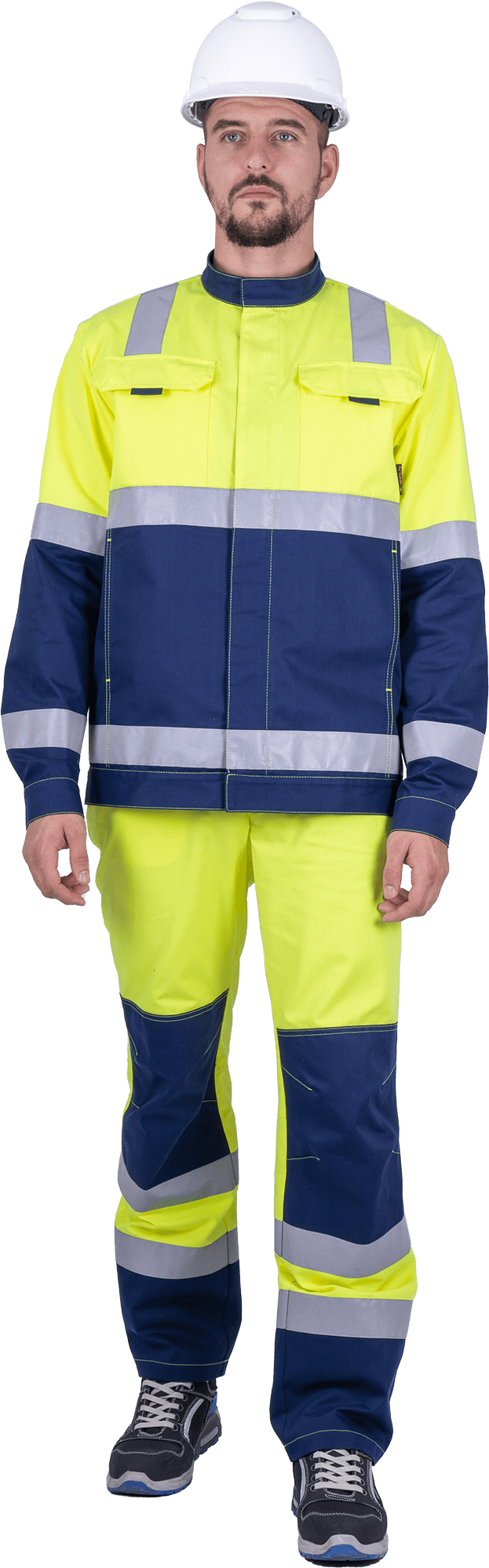Костюм мужской РЕФЛЕКТ-1 сигнальный, от механических воздействий и ОПЗ (куртка, полукомбинезон), флуоресцентный желтый/синий Кос 751
