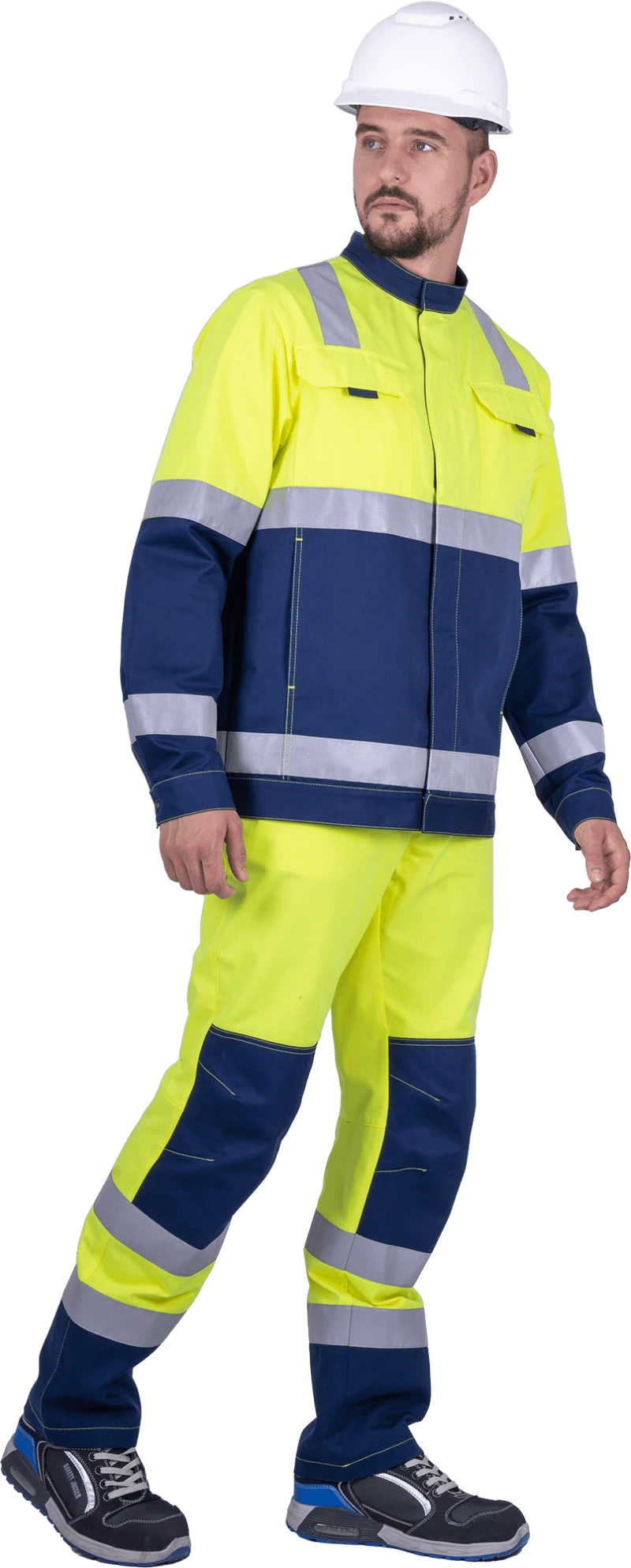 Костюм мужской РЕФЛЕКТ-1 сигнальный, от механических воздействий и ОПЗ (куртка, полукомбинезон), флуоресцентный желтый/синий Кос 751