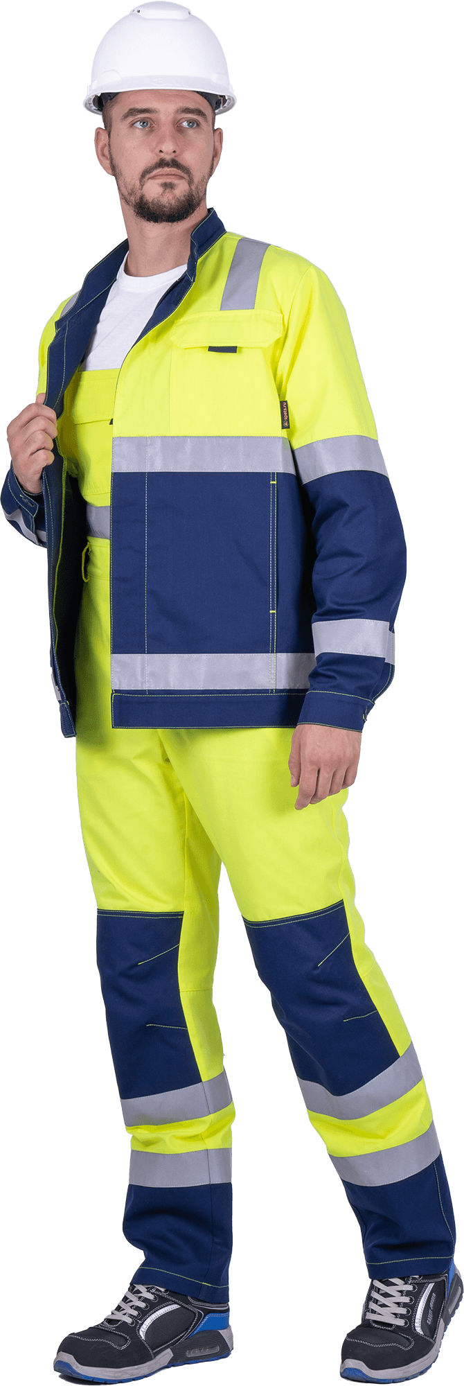 Костюм мужской РЕФЛЕКТ-1 сигнальный, от механических воздействий и ОПЗ (куртка, полукомбинезон), флуоресцентный желтый/синий Кос 751