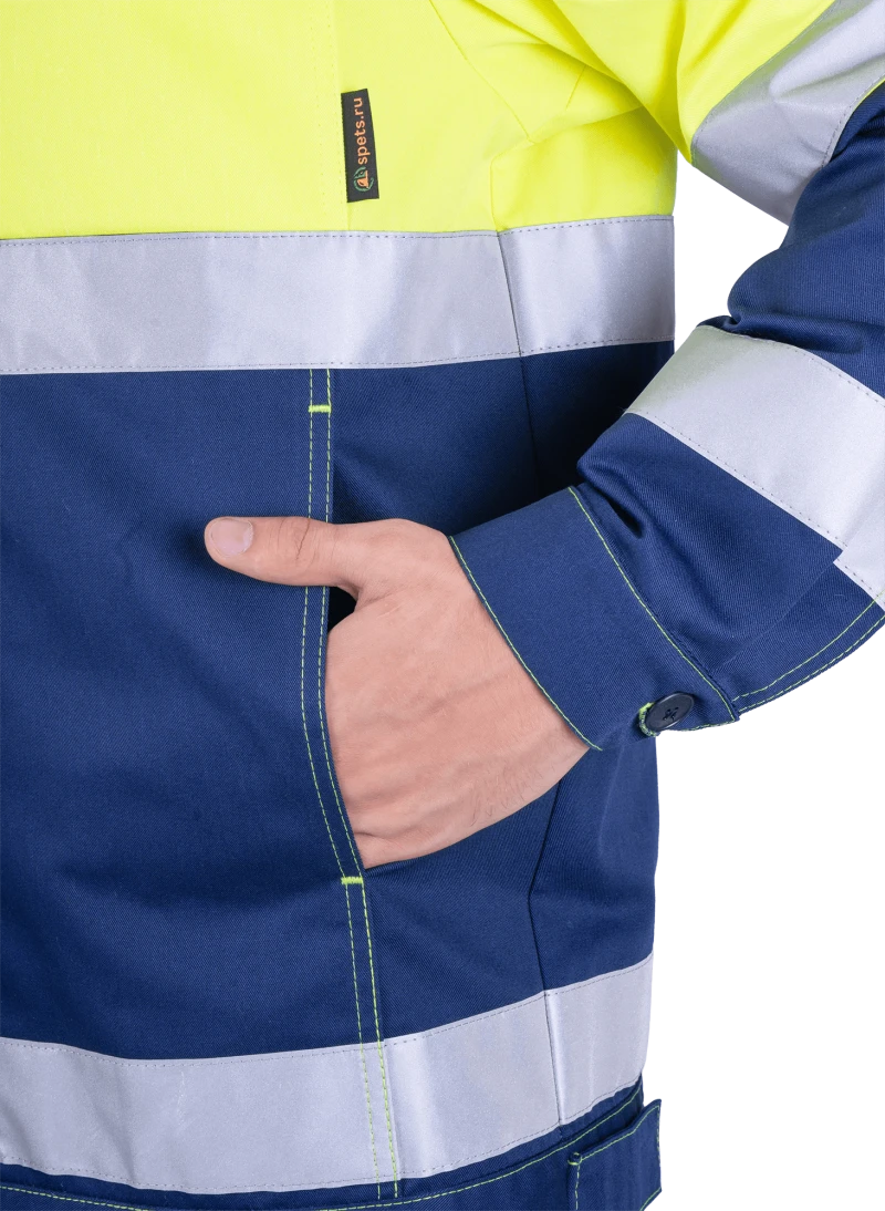 Костюм мужской РЕФЛЕКТ-1 сигнальный, от механических воздействий и ОПЗ (куртка, полукомбинезон), флуоресцентный желтый/синий Кос 751