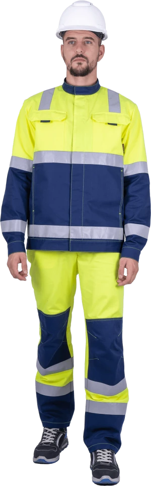 Костюм мужской РЕФЛЕКТ-1 сигнальный, от механических воздействий и ОПЗ (куртка, полукомбинезон), флуоресцентный желтый/синий Кос 751