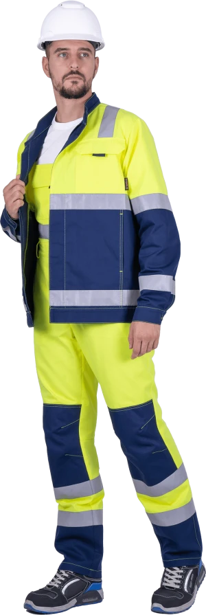 Костюм мужской РЕФЛЕКТ-1 сигнальный, от механических воздействий и ОПЗ (куртка, полукомбинезон), флуоресцентный желтый/синий Кос 751