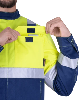 Костюм мужской РЕФЛЕКТ-1 сигнальный, от механических воздействий и ОПЗ (куртка, полукомбинезон), флуоресцентный желтый/синий Кос 751