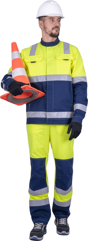 Костюм мужской РЕФЛЕКТ-1 сигнальный, от механических воздействий и ОПЗ (куртка, полукомбинезон), флуоресцентный желтый/синий Кос 751