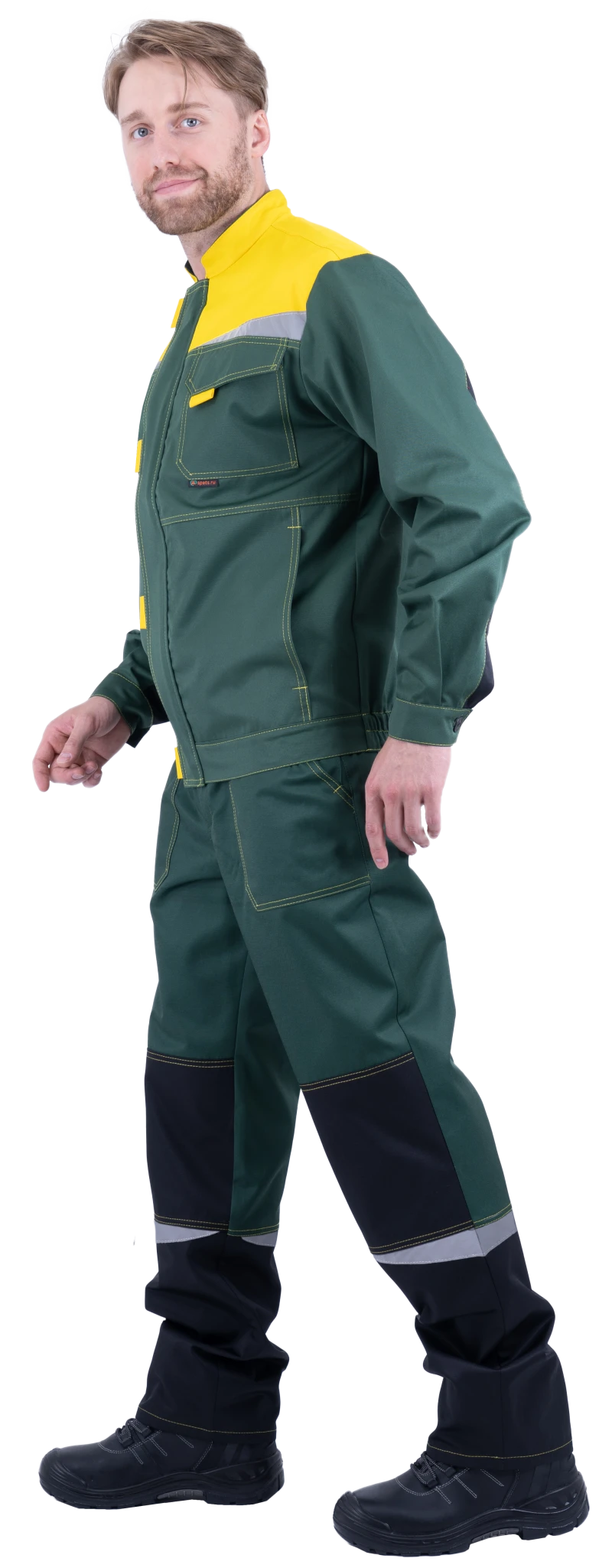 Костюм мужской КМ-10 ЛЮКС от механических воздействий и ОПЗ (куртка, полукомбинезон), зеленый/желтый Кос 051