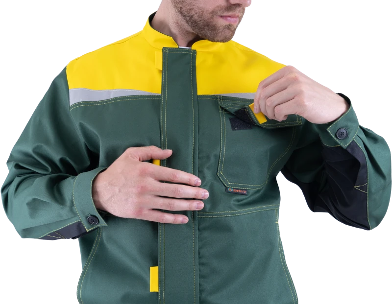 Костюм мужской КМ-10 ЛЮКС от механических воздействий и ОПЗ (куртка, полукомбинезон), зеленый/желтый Кос 051