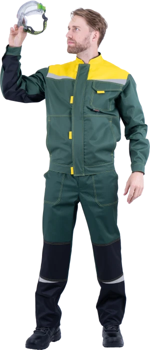 Костюм мужской КМ-10 ЛЮКС от механических воздействий и ОПЗ (куртка, полукомбинезон), зеленый/желтый Кос 051